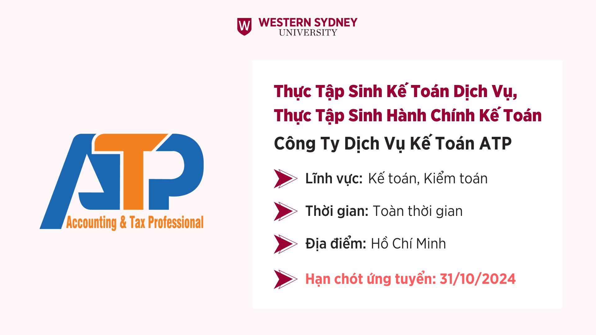 Thực Tập Sinh Kế Toán Dịch Vụ, Thực Tập Sinh Hành Chính Kế Toán – Công Ty Dịch Vụ Kế Toán ATP