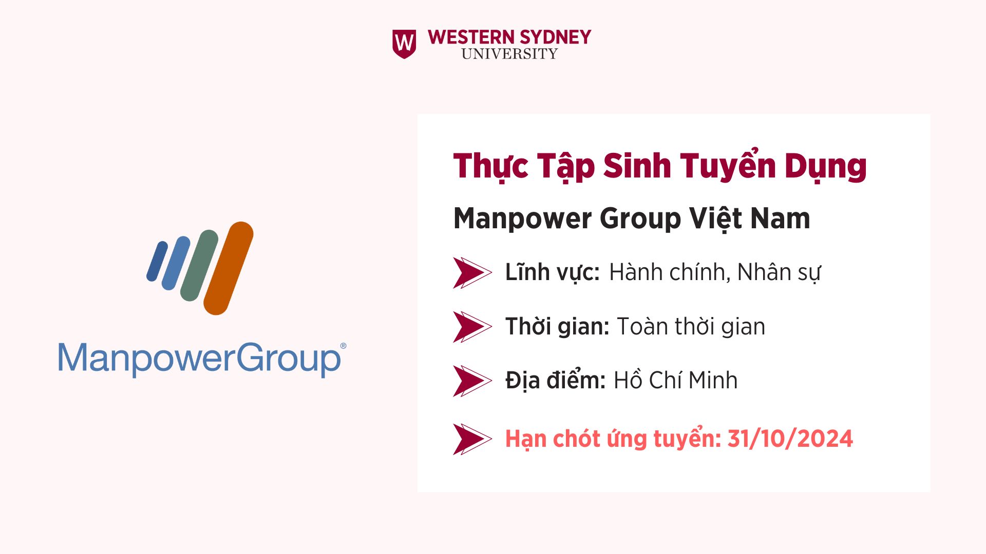 Thực Tập Sinh Tuyển Dụng – Tập Đoàn Nhân Sự Đa Quốc Gia Manpower Group Việt Nam